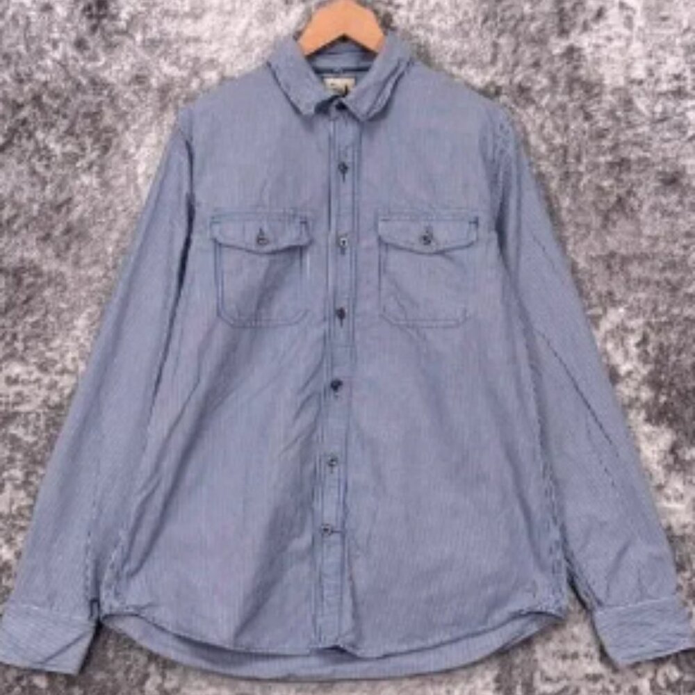 Relwen Shirt XL Mens Blue Striped Long Sleeve Casual Button Utility Workshirt